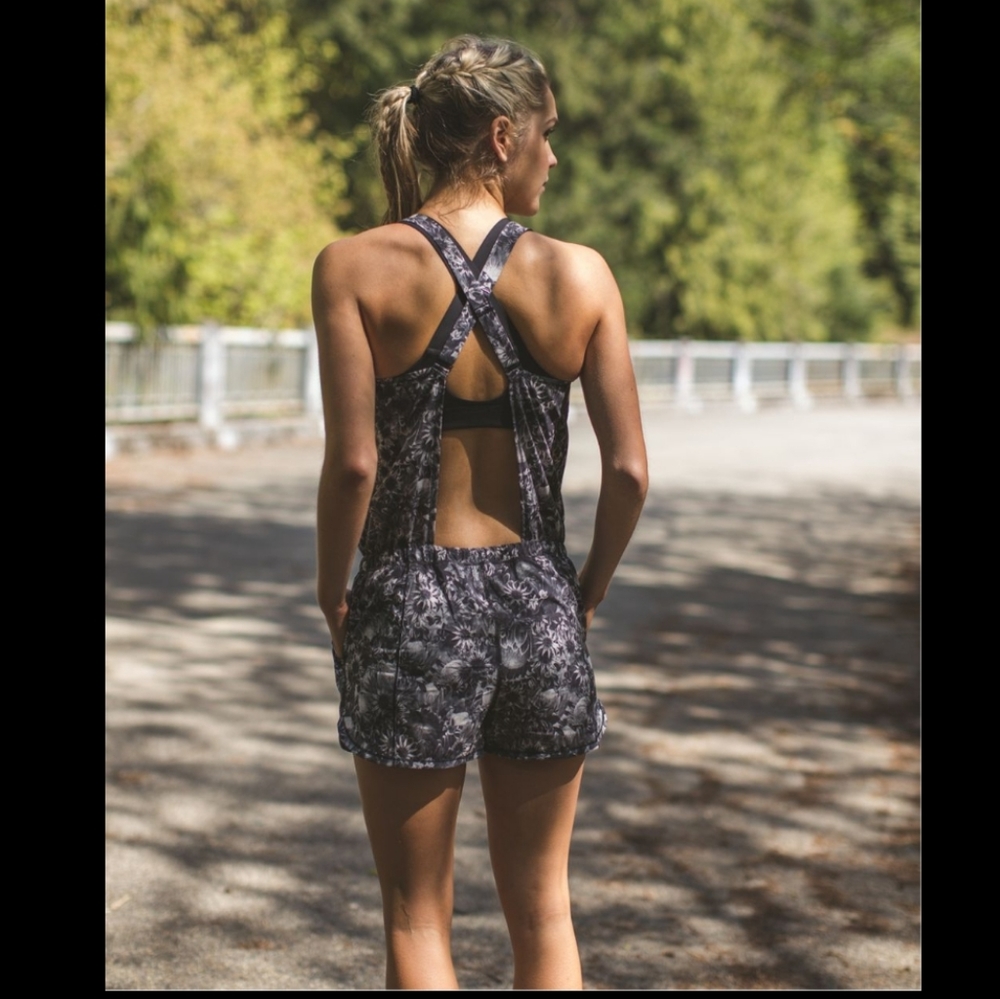 lululemon athletica Black & Gray Floral Romper Jumpsuit